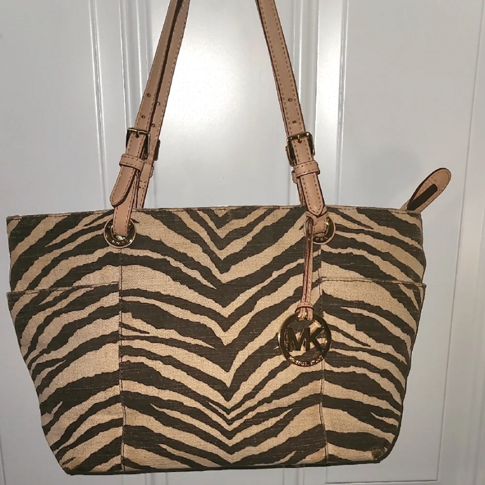 Michael Kors Zebra Pattern Shoulder Bag - Brown and Cream - Picture 1 of 14